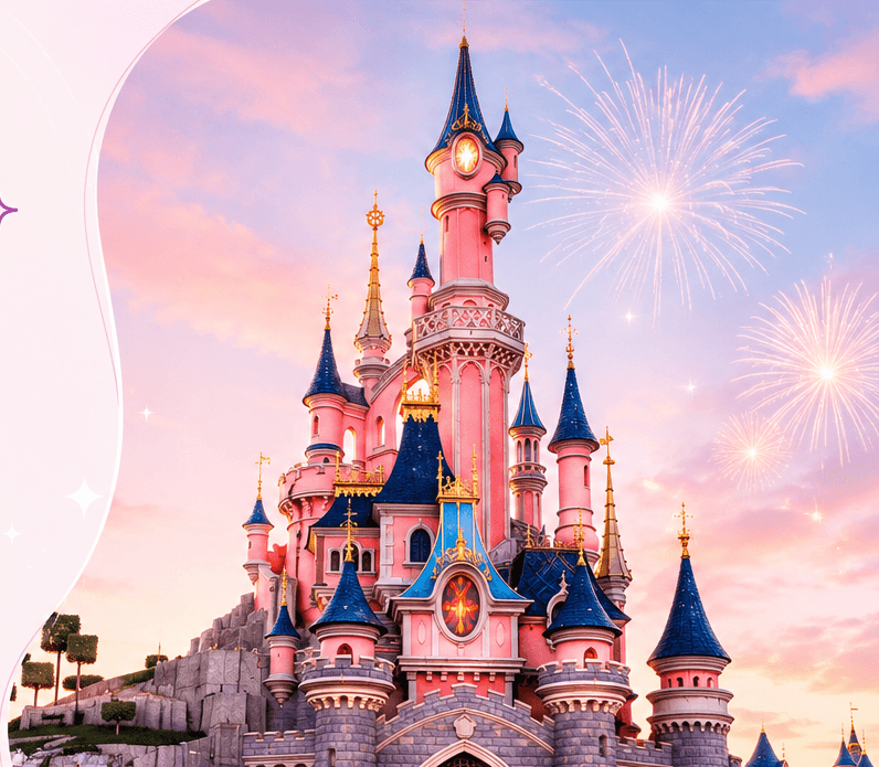 Disneyland Paris castle with fireworks